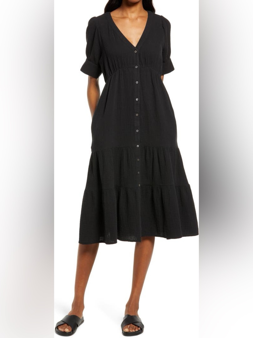 Madewell Lightspun Tiered Button Front Midi Dress